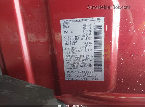 5N1BT3AA4SC822497 2025 NISSAN ROGUE Red ძრავის განყოფილების ხედი
