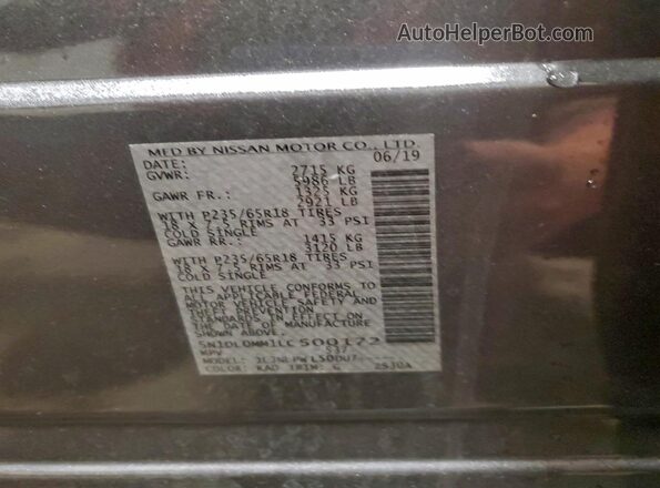 5N1DL0MM1LC500172 2020 INFINITI QX60 Серый Панорамный вид салона 360°