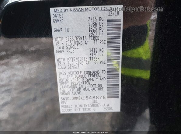 5N1DL0MM8KC548878 2019 INFINITI QX60 Black 