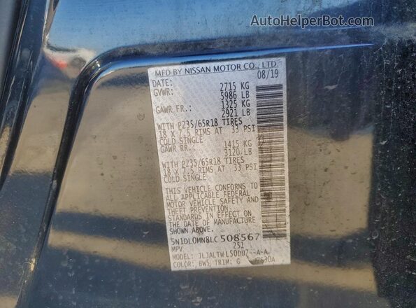 5N1DL0MN8LC508567 2020 INFINITI QX60 Blue VIN sticker view