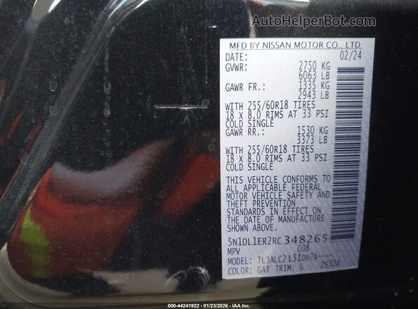 5N1DL1ER2RC348265 2024 INFINITI QX60 Black Vista del compartimento del motor