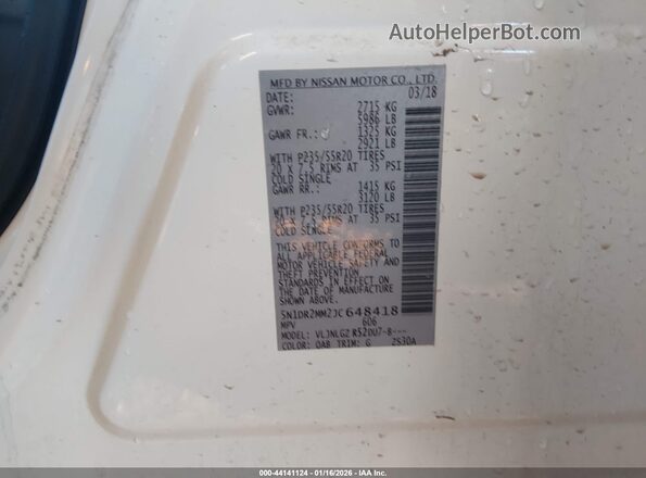 5N1DR2MM2JC648418 2018 NISSAN PATHFINDER White Widok komory silnika