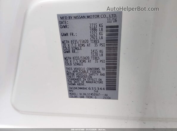 5N1DR2MM8HC635344 2017 NISSAN PATHFINDER White Շարժիչի բաժամունքի տեսք