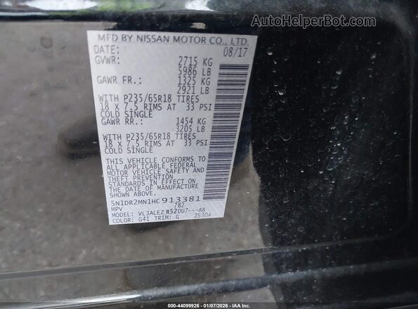 5N1DR2MN1HC913381 2017 NISSAN PATHFINDER Black Widok komory silnika