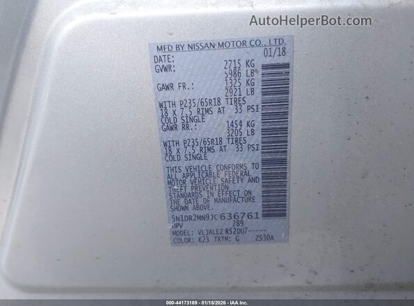 5N1DR2MN9JC636761 2018 NISSAN PATHFINDER Silver ძრავის განყოფილების ხედი
