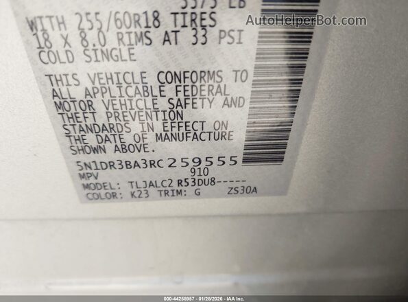 5N1DR3BA3RC259555 2024 NISSAN PATHFINDER Серебряный 