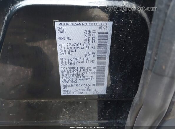 5N1DR3BA9SC224508 2025 NISSAN PATHFINDER Black Engine compartment view