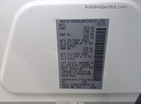 5N1DR3CD3SC241264 2025 NISSAN PATHFINDER White Շարժիչի բաժամունքի տեսք
