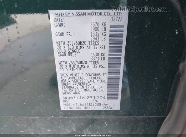 5N1DR3DG1PC231204 2023 NISSAN PATHFINDER Green Vista del compartimento del motor