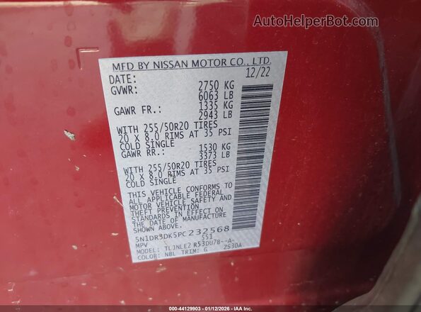 5N1DR3DK5PC232568 2023 NISSAN PATHFINDER Red Engine compartment view