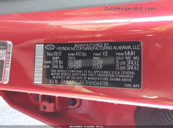 5NMJFCAE3NH064118 2022 HYUNDAI TUCSON Red ძრავის განყოფილების ხედი