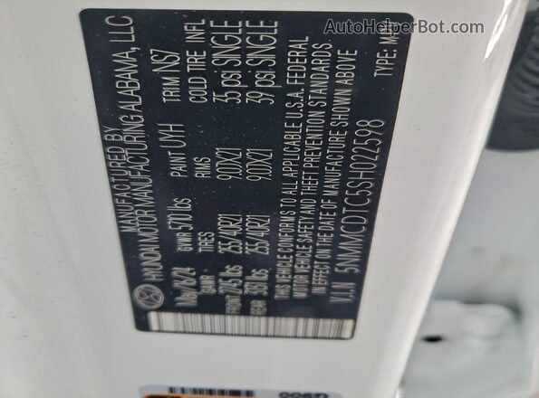 5NMMCDTC5SH022598 2025 GENESIS GV70 White Widok naklejki z numerem VIN