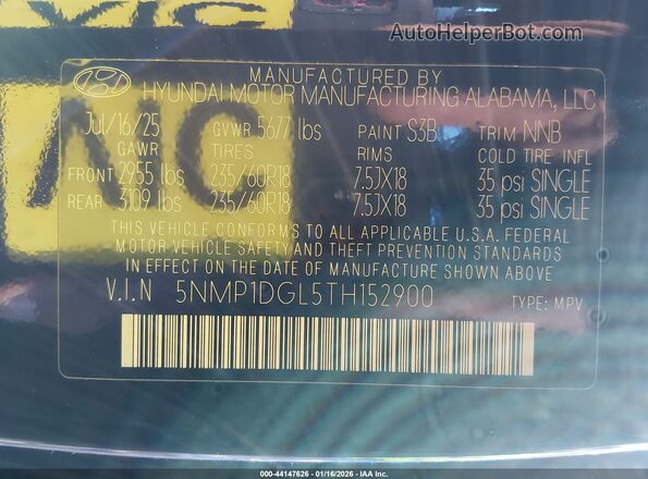 5NMP1DGL5TH152900 2026 HYUNDAI SANTA FE Black ძრავის განყოფილების ხედი