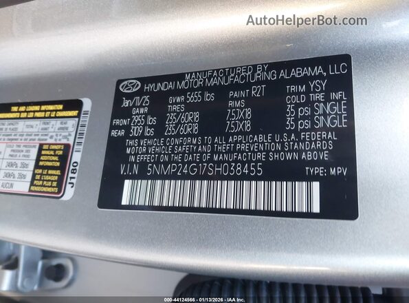 5NMP24G17SH038455 2025 HYUNDAI SANTA FE HYBRID Silver Вид підкапотного простору