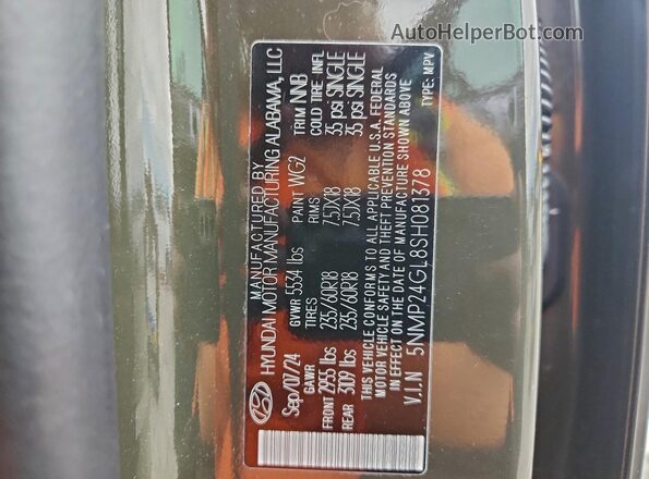5NMP24GL8SH081378 2025 HYUNDAI SANTA Green Vista de la etiqueta del VIN