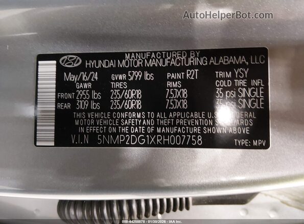 5NMP2DG1XRH007758 2024 HYUNDAI SANTA FE HYBRID Silver Vista del compartimento del motor