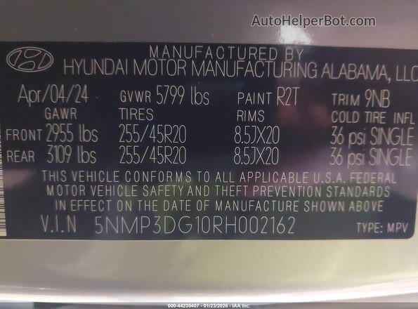5NMP3DG10RH002162 2024 HYUNDAI SANTA FE HYBRID Silver Вид підкапотного простору
