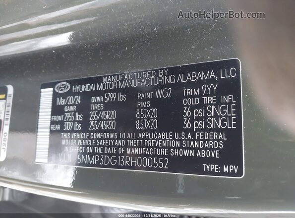 5NMP3DG13RH000552 2024 HYUNDAI SANTA FE HYBRID Green Vista del compartimento del motor