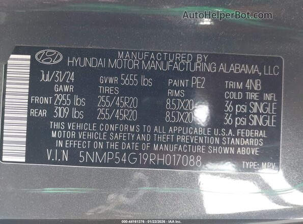 5NMP54G19RH017088 2024 HYUNDAI SANTA FE HYBRID Gray Շարժիչի բաժամունքի տեսք
