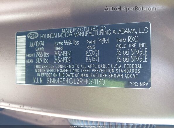 5NMP54GL2RH061130 2024 HYUNDAI SANTA FE CALLIGRAPHY Brown Շարժիչի բաժամունքի տեսք