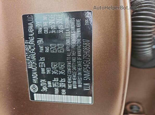 5NMP54GL7SH085817 2025 HYUNDAI SANTA FE CALLIGRAPHY Коричневый Вид наклейки с VIN-кодом