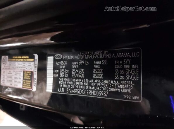 5NMP5DG12RH003937 2024 HYUNDAI SANTA FE HYBRID Black Вид підкапотного простору