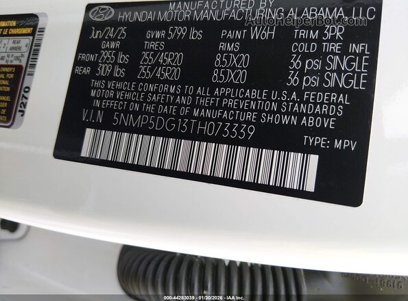 5NMP5DG13TH073339 2026 HYUNDAI SANTA FE HYBRID White ძრავის განყოფილების ხედი