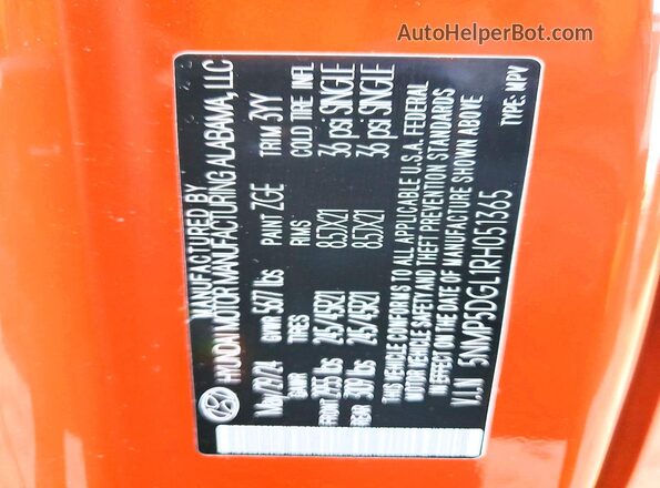 5NMP5DGL1RH051365 2024 HYUNDAI SANTA FE CALLIGRAPHY Orange 360 interior view