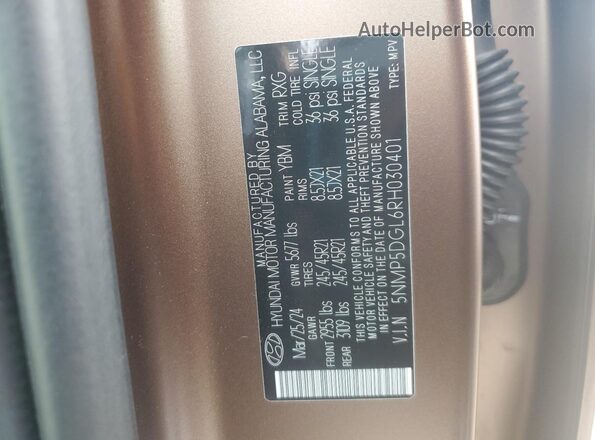 5NMP5DGL6RH030401 2024 HYUNDAI SANTA FE CALLIGRAPHY Brown VIN sticker view