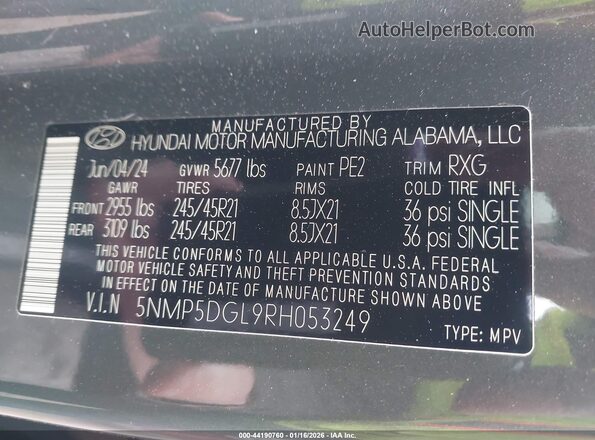 5NMP5DGL9RH053249 2024 HYUNDAI SANTA FE CALLIGRAPHY Gray ძრავის განყოფილების ხედი
