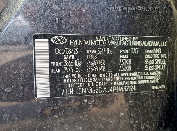 5NMS2DAJ4PH632124 2023 HYUNDAI SANTA Charcoal Vista interior de 360 grados