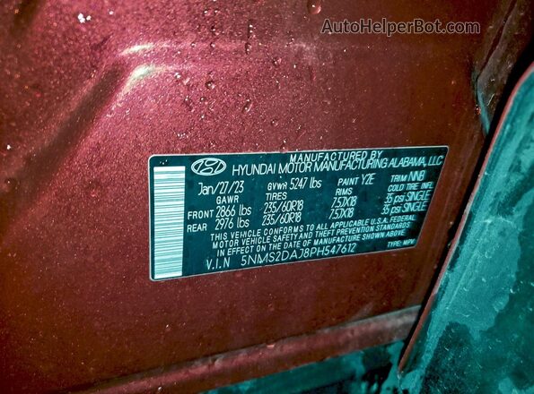 5NMS2DAJ8PH547612 2023 HYUNDAI SANTA Красный 