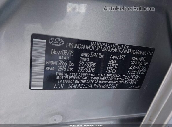 5NMS2DAJ9PH643667 2023 HYUNDAI SANTA FE Silver ძრავის განყოფილების ხედი
