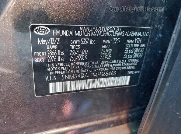 5NMS4DAL1MH365483 2021 HYUNDAI SANTA Gray 