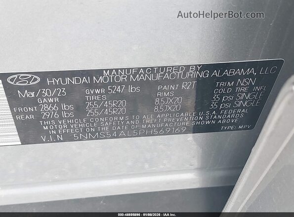5NMS54AL5PH569169 2023 HYUNDAI SANTA FE CALLIGRAPHY Silver Вид підкапотного простору