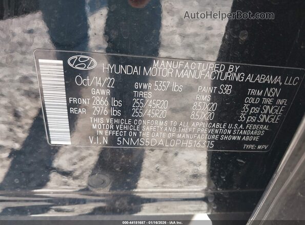 5NMS5DAL0PH516315 2023 HYUNDAI SANTA FE CALLIGRAPHY Black Vista del compartimento del motor