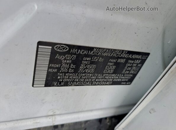 5NMS5DAL3NH386401 2022 HYUNDAI SANTA FE CALLIGRAPHY White Панорамний вид салону 360°