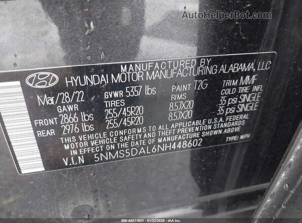 5NMS5DAL6NH448602 2022 HYUNDAI SANTA FE CALLIGRAPHY Gray Շարժիչի բաժամունքի տեսք