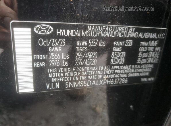 5NMS5DALXPH637286 2023 HYUNDAI SANTA FE CALLIGRAPHY Black VIN կոդի պիտակի տեսք
