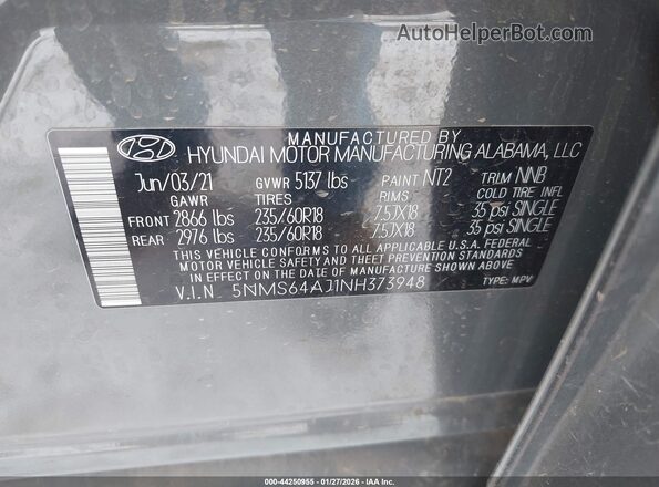 5NMS64AJ1NH373948 2022 HYUNDAI SANTA FE Серый Вид подкапотного пространства