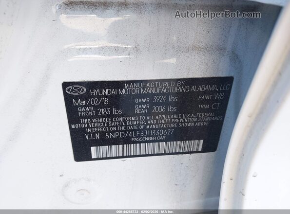5NPD74LF3JH330627 2018 HYUNDAI ELANTRA White Vista del compartimento del motor