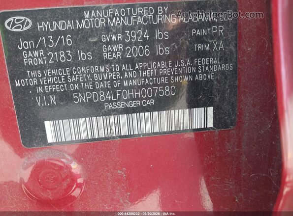 5NPD84LF0HH007580 2017 HYUNDAI ELANTRA Red Вид підкапотного простору