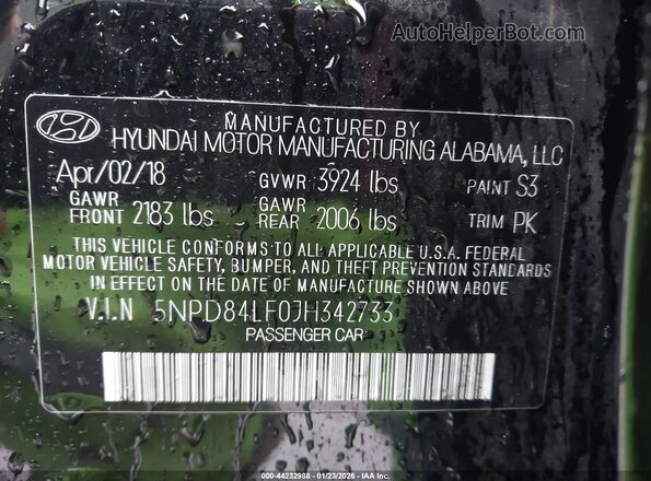 5NPD84LF0JH342733 2018 HYUNDAI ELANTRA Black 