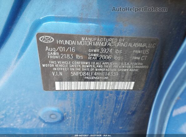 5NPD84LF4HH114339 2017 HYUNDAI ELANTRA Blue Вид підкапотного простору