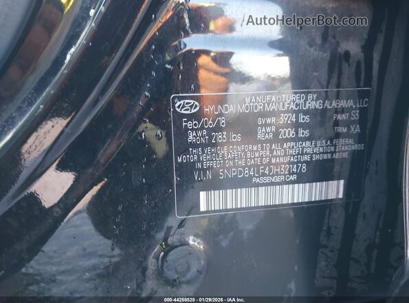 5NPD84LF4JH321478 2018 HYUNDAI ELANTRA Black Շարժիչի բաժամունքի տեսք