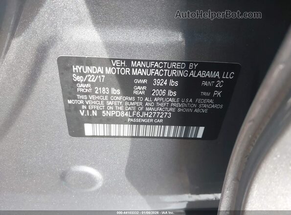 5NPD84LF6JH277273 2018 HYUNDAI ELANTRA Серый Вид подкапотного пространства