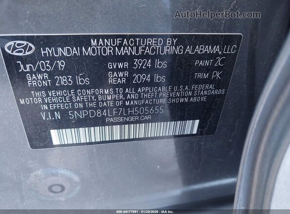 5NPD84LF7LH505655 2020 HYUNDAI ELANTRA Gray 