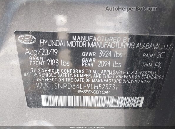 5NPD84LF9LH525731 2020 HYUNDAI ELANTRA Gray Widok komory silnika