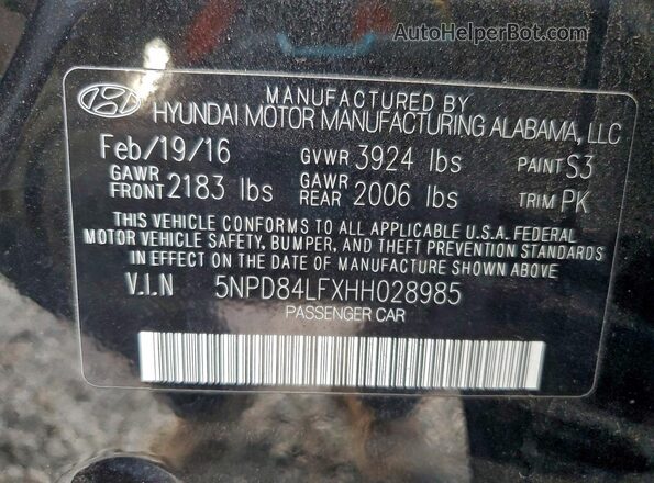 5NPD84LFXHH028985 2017 HYUNDAI ELANTRA Black Vista del compartimento del motor