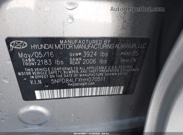 5NPD84LFXHH070511 2017 HYUNDAI ELANTRA Silver ძრავის განყოფილების ხედი
